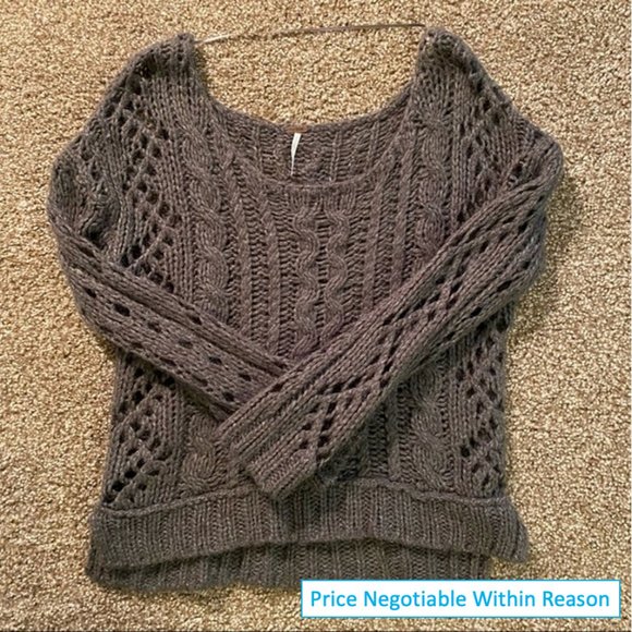 Free People Sweaters - Free People Maribel Fluff Cable Knit Wool Sweater Dark Grey